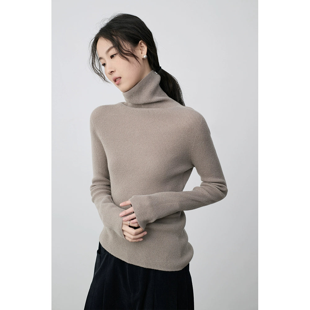 CAREMIND100% pure wool seamless turtleneck bottoming shirt five-color slim-fitting headgear knitted sweater inner cardigan women