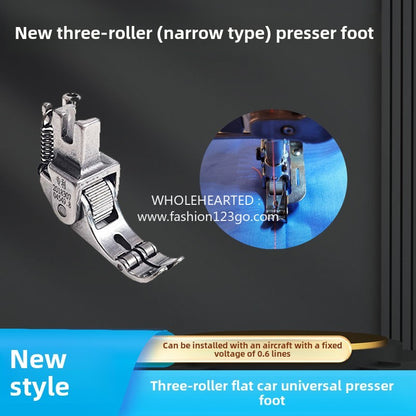 1252★  New flat car special narrow roller presser foot Daquan multi-functional wheel thin and thick adjustable three roller presser foot sewing