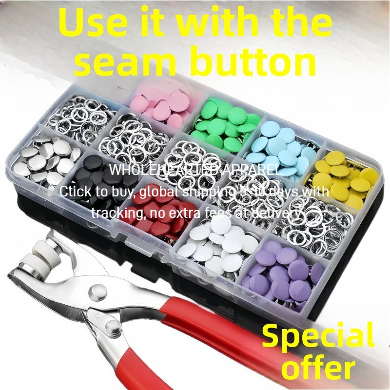 1394★  Color five-claw buckle Installation tool Universal button set Baby clothing Seam-free button Multifunctional metal packaging