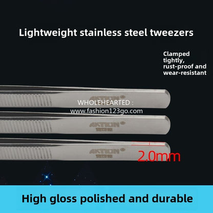 1223★  Refined quality mirror polished lightweight stainless steel tweezers, tweezers non-slip straight head clothing factory