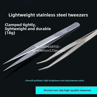 1223★  Refined quality mirror polished lightweight stainless steel tweezers, tweezers non-slip straight head clothing factory