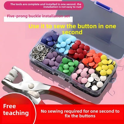 1394★  Color five-claw buckle Installation tool Universal button set Baby clothing Seam-free button Multifunctional metal packaging