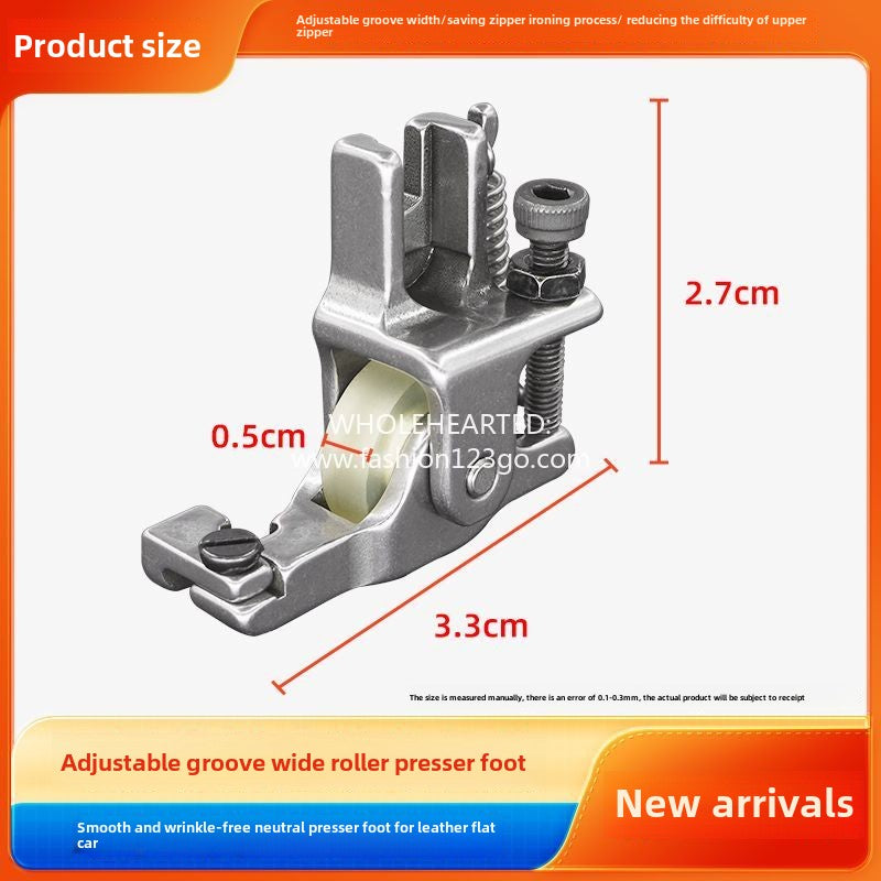 1007 New Flat Car Adjustable Invisible Zipper Roller Presser Foot Sewing Machine Zipper Special Wheel Presser Foot No Wrinkle