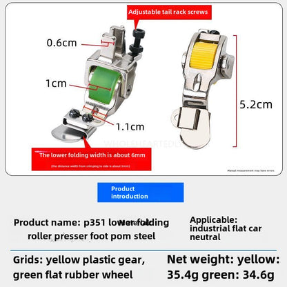 1013Nuevo T351 Prensatelas de rodillo con borde doblado hacia abajo, tapa de caparazón de tortuga, máquina de coser plana de acero premium con borde enrollado hacia abajo sin arrugas, ajustable 